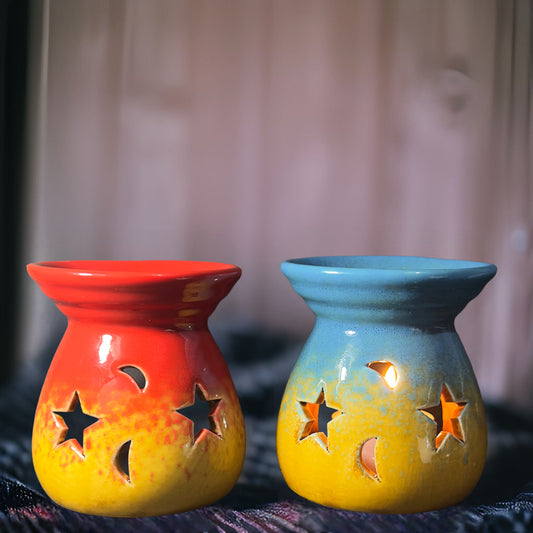 Brûleur d’Huile en Céramique Dégradé – 8.5 cm (Rouge ou Bleu)